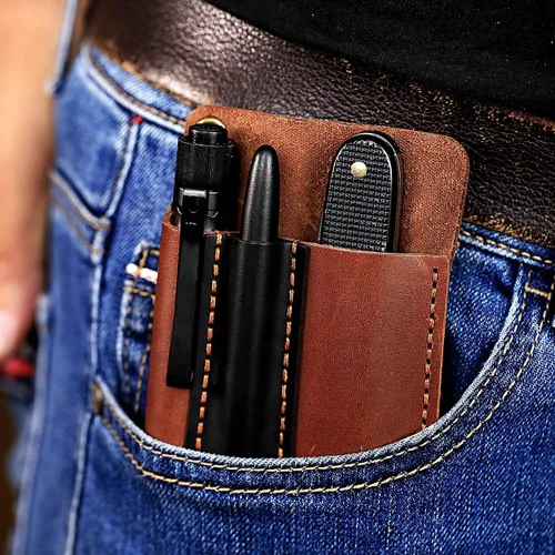 Vista 6 de Organizador de bolsillo de cuero hecho a mano, funda multiherramienta de accesorios de cuero EDC para hombres Cuero hecho a mano, transporte