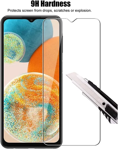 Vista 4 de (3+3) Protector de pantalla de vidrio templado con protector de lente de cámara, antiarañazos, transparente HD (3+3) para Samsung Galaxy A23 5G / 4G