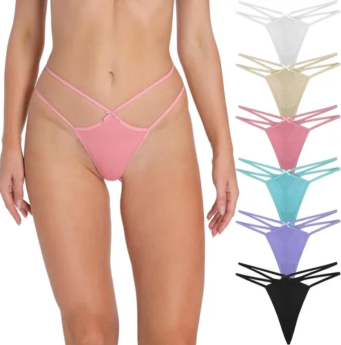 Vista 10 de T Back Sexy Low Rise Elástico Invisible Patrones Encaje Algodón Mujeres Tangas Pack Tangas de cinturón de 10
