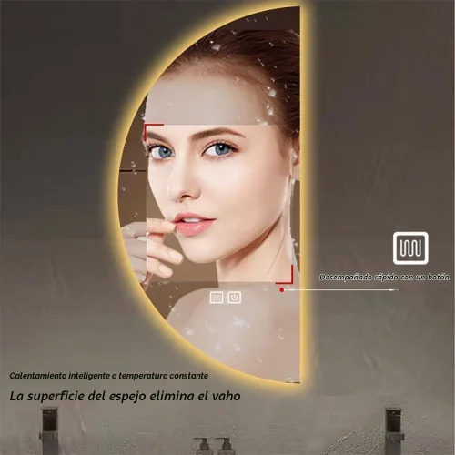 Vista 6 de NURCIX Espejo de baño LED inteligente para pared, espejo de tocador iluminado con luces y botón táctil inteligente para sala de estar, dormitorio