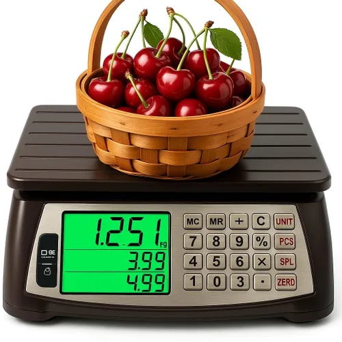 Vista 3 de Báscula de Cálculo de Precios, Báscula Comercial para Alimentos, Función de Contaje, 66 lb/30 kg, 1 g, Recargable, Diseño Impermeable, Teclas