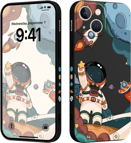 Vista 30 de LEECG Funda para iPhone 13 con diseño de mariposas y flores, diseño de astronauta, funda de teléfono con forro de microfibra suave, funda delgada