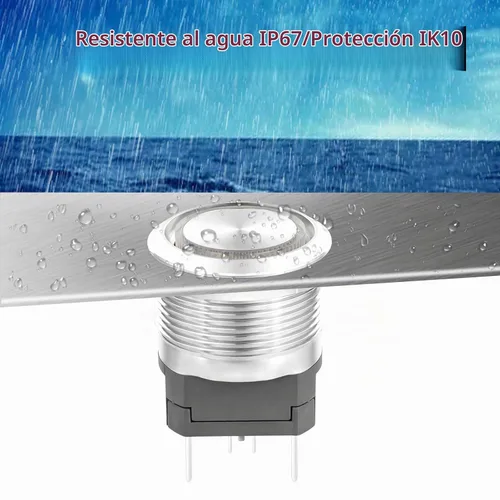 Vista 5 de Interruptor de botón de cierre de 15 amperios, 22 mm, 12 V CC, DPST, luz LED ojo de ángel, acero inoxidable 304, impermeable IP67 con enchufe de Azul