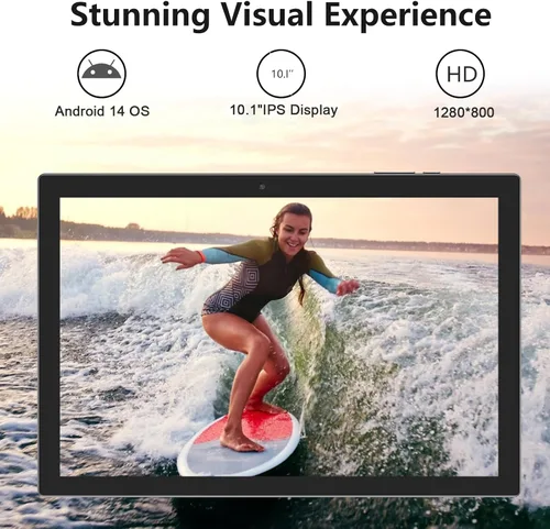 Vista 4 de Tablet Android 14 de 10 pulgadas con teclado, juego de tabletas 2 en 1 incluye funda ratón lápiz capacitivo, 8GB RAM+64GB ROM, tableta Quad Core