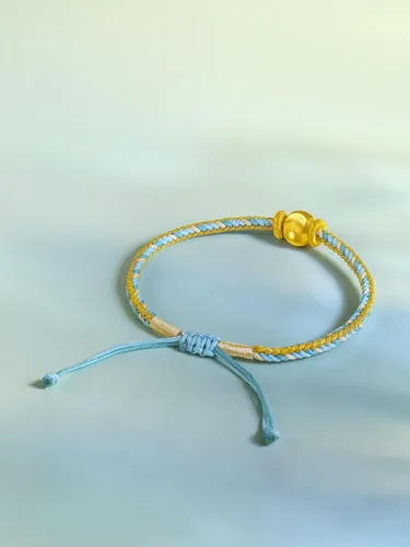 Vista 8 de ZHOU LIU FU Pulseras de oro real de 24 quilates, pulseras de la amistad, joyas ajustables de oro sólido con bola dorada, azul, verde, rosa, pulseras