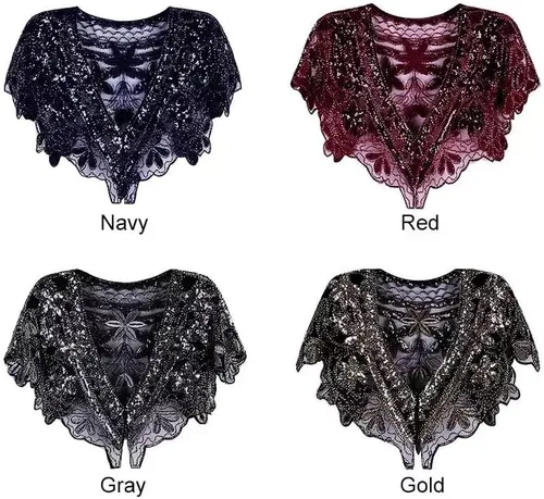 Vista 2 de Specell 1920s Shawls and Wraps for Evening Dresses,Wedding Shawl,Handmade Sequin Beaded Evening Shawl Bridal Wrap 22