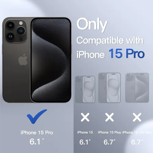 Vista 2 de JETech Funda mate para iPhone 15 Pro de 6.1 pulgadas, a prueba de golpes, protección contra caídas de grado militar, cubierta trasera translúcida