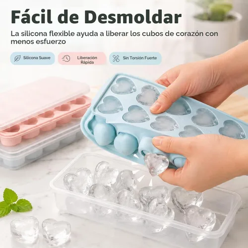 Vista 6 de 2 paquetes de bandejas para cubitos de hielo en forma de corazón con tapas y compartimentos, moldes de hielo con caja de almacenamiento de hielo, 48