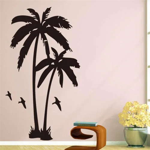 Vista 8 de 2 calcomanías de vinilo para pared, diseño de palmera de coco, pájaros, para sala de estar, escuela, guardería, dormitorio, habitaciones de niños