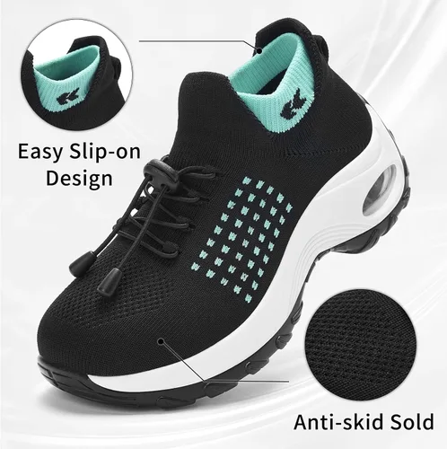 Vista 4 de Akk Zapatos de caminar para mujer, tenis de malla antideslizante para mujer, ligeros, con amortiguación de aire, zapatos de trabajo para correr
