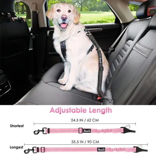 Vista 59 de SlowTon Cinturón de seguridad para perro, correa de cinturón de seguridad ajustable para perro, 2 en 1, cinturón de seguridad para perro