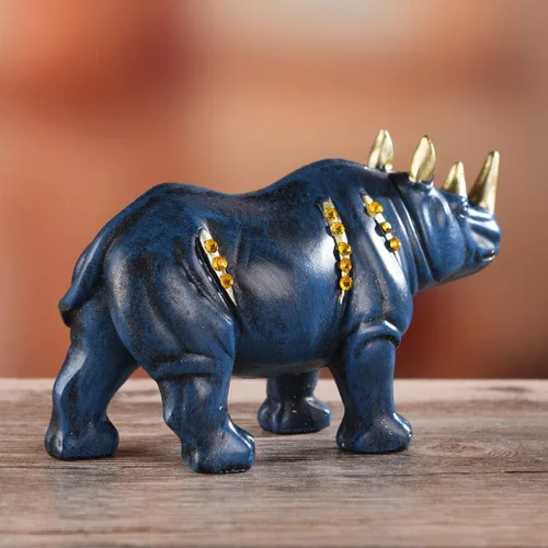 Vista 6 de BRASSTAR Estatua de rinoceronte de resina Estatua de animales de rinoceronte figura coleccionable Regalo coleccionable Decoración de oficina en casa