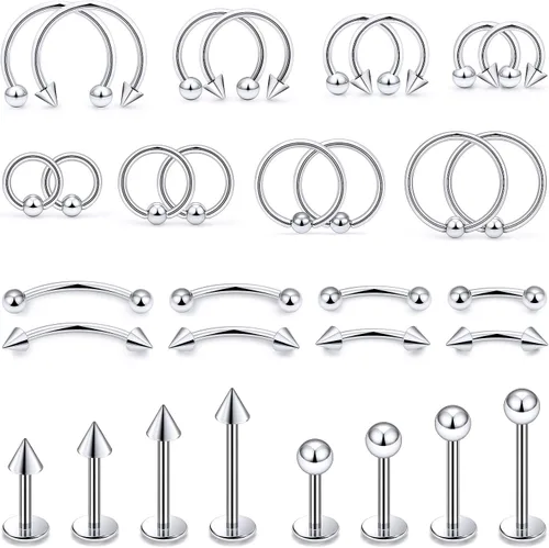 Vista 11 de 16G 20G Anillos de labio de herradura, septum, nariz, anillos de tragus de acero quirúrgico, hélice, caracola, torre, daith, snug, cartílago