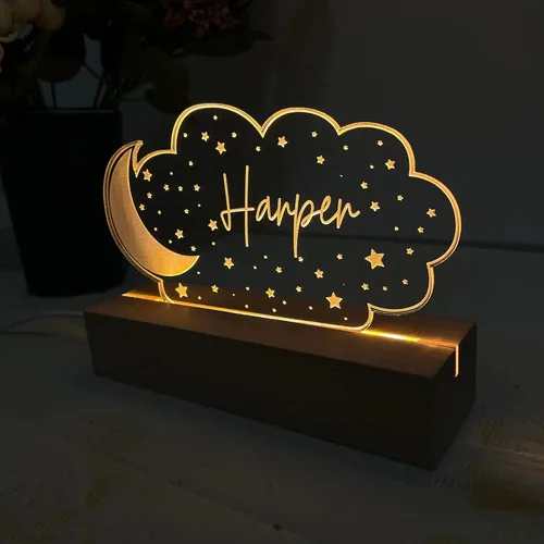 Vista 2 de Luz nocturna personalizada con luna y estrellas, decoración de habitación de bebé, decoración de habitación de niños, regalos para recién nacidos