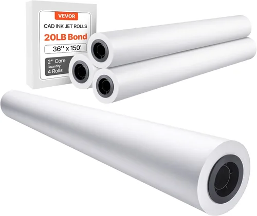 Vista 11 de VEVOR Papel de formato ancho, rollo de plotter de 24 pulgadas x 150 pies, 2 rollos de papel bond CAD con núcleo de 2 pulgadas, rollos de papel bond