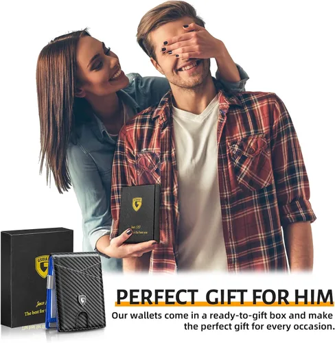 Vista 26 de GSOIAX Cartera delgada de cuero plegable RFID para hombre, billetera minimalista con bolsillo frontal con clip para dinero, 12 ranuras para Negro