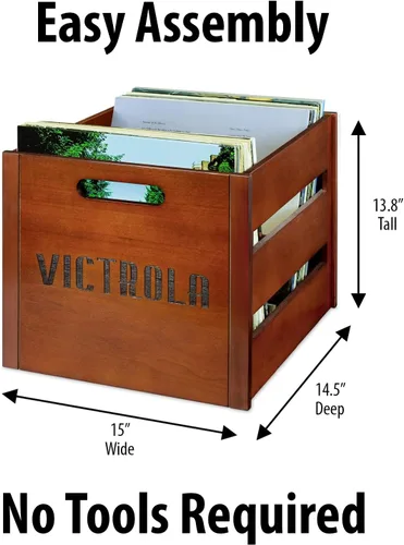 Vista 7 de Victrola Soporte de madera para centros de música de madera con estante para discos, caja de discos de madera de caoba y Victrola