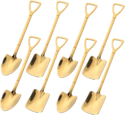 Vista 5 de Juego de cucharas de cuchara de postre de frutas de oro rosa, 8 cucharas de té de acero inoxidable para postre café, helado, pastel de frutas