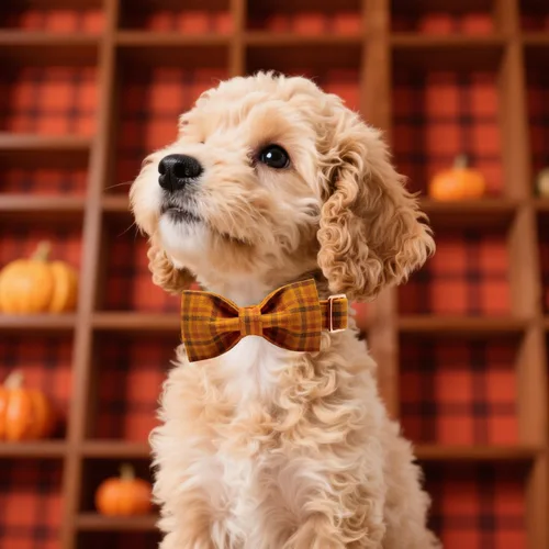 Vista 2 de Maca Bates - Collar de otoño para perro con pajarita de algodón suave, diseño de calabaza a cuadros, collar de perro con corbatín a cuadros