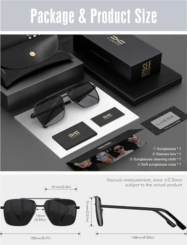 Vista 6 de LUENX Polarized Aviator Sunglasses for Men, Trendy Retro Oversized Rectangular Frame UV400 Protection