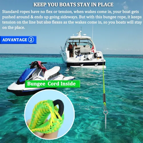 Vista 4 de Líneas de muelle elástico para barcos, Líneas de anclaje de bungee para barcos, Cuerda de anclaje elástica para barcos, Línea de anclaje PWC