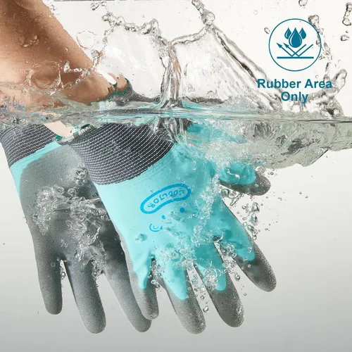Vista 2 de COOLJOB 2 pares de guantes de jardinería impermeables para niños de 2 a 4 años, revestimiento de goma antideslizante de doble capa, guantes