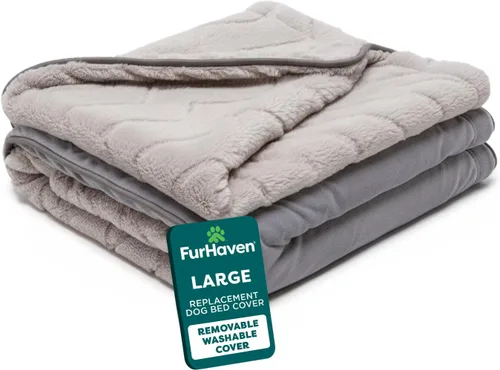Vista 44 de Furhaven Funda de repuesto para cama de perro, estilo sofá, de pelo sintético y terciopelo, color salvia oscura, talla M