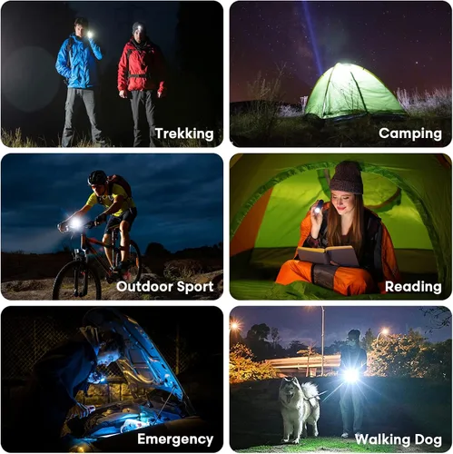 Vista 6 de 10 linternas LED de alta luz, mini linterna impermeable de bolsillo con 3 modos, enfoque ajustable zoomable para camping, senderismo