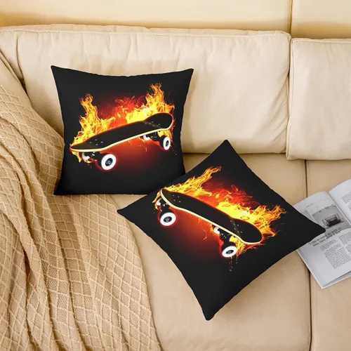 Vista 2 de Feelyou Funda de almohada para monopatín de 16 x 16 pulgadas, suave, con temática de deportes extremos, para sofá, funda de cojín para sofá, tabla