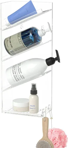 Vista 9 de AITEE Organizador de Baño Acrílico Caddy, Soporte Transparente para Champú Montado en la Pared, Organizador de Ducha con Ventosa, Sin Perforaciones