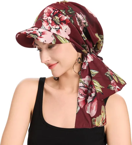 Vista 36 de ZLYC Gorro de quimioterapia para mujer, visera para la cabeza, bufanda preatada, gorra ligera de calavera Blanco sólido