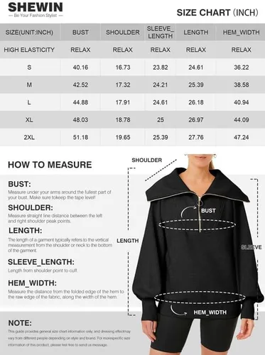 Vista 3 de SHEWIN Womens Oversized Half Zip Pullover Casual Long Sleeve Quarter Zip Sweatshirt with Pockets