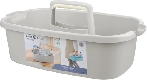 Vista 7 de Organizador de suministros de limpieza grande portátil con asa, cubo de plástico, almacenamiento de herramientas para baño, dormitorio, cocina