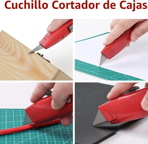 Vista 2 de DIYSELF Paquete de 2 cuchillos utilitarios, cortador retráctil, resistente (rojo) Heavy-Duty Box Cutters, Razor Blade Cardboard Knife for Cartons