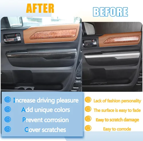 Vista 2 de Tira de decoración para panel de reposabrazos de puerta interior de coche compatible con Toyota Tundra 2014-2020 Accesorios de cubierta protectora