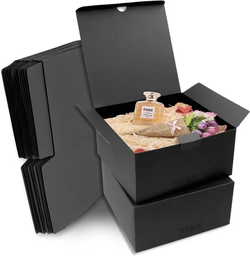 Vista 7 de opaprain Paquete de 10 cajas de regalo negras de 6 x 6 x 4 pulgadas con tapa, papel reciclable adecuado para bodas, festivales, regalos, graduación