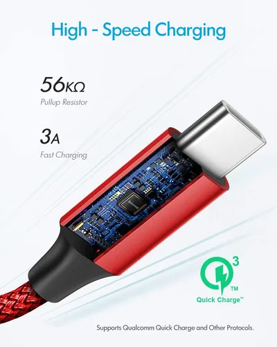 Vista 2 de Baiwwa Cable de carga rápida de 10 pies de USB tipo C (2), cable trenzado de USB-A a USB-C compatible con Samsung Galaxy Note 20, 10, S22, S21, S20