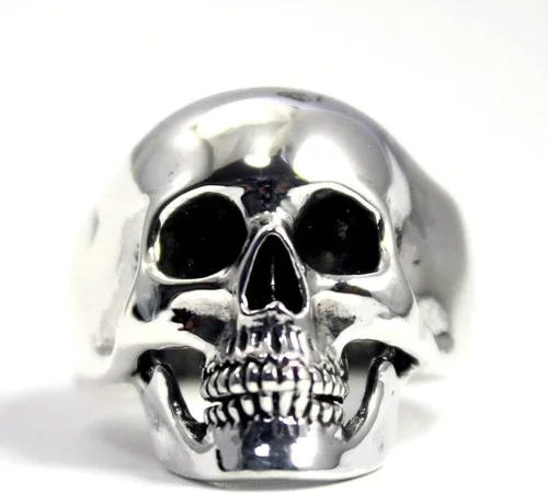 Vista 2 de COSUMOSU Anillos grandes de plata de ley 925 con diseño de calavera punk para hombre