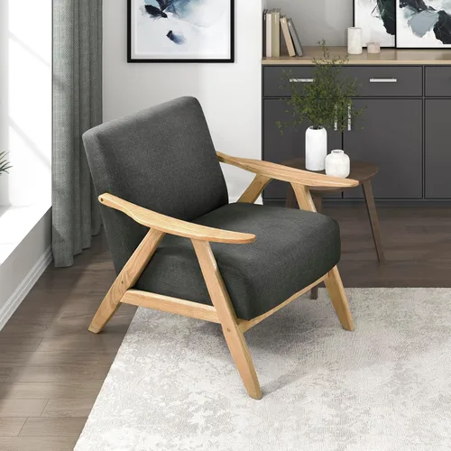 Vista 14 de Lexicon Silla de Acento Moderna de Mediados de Siglo con Marco de Madera Sólida en Acabado de Nogal, Sillón de Descanso con Brazos Tapizado