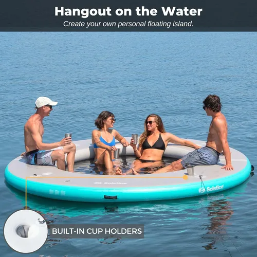 Vista 3 de SOLSTICE Circular Mesh Hangout Ring Inflatable Dock, Floating Water Raft Platform