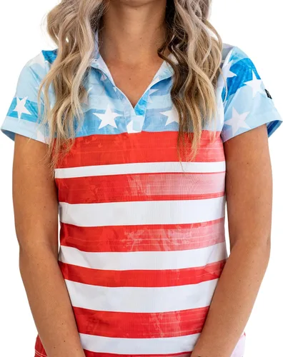 Vista 21 de YATTA GOLF Polo de golf prémium para mujer, ligero, de secado rápido, resistente a las arrugas y absorbe la humedad Aloha Sunrise