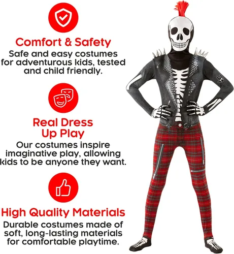 Vista 3 de Morphsuits Disfraz de esqueleto para niños, body de esqueleto punk para niños, disfraz de esqueleto para niños, disfraz de esqueleto para niños