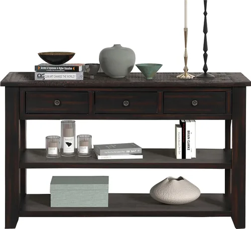 Vista 10 de Mesa consola de madera maciza de 48.8 pulgadas para entrada; mesa de sofá con cajones 48.8" Antique White Real Wood Farmhouse Console Table with