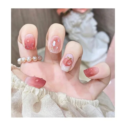 Vista 39 de LIGHT RAIN - Uñas a presión medianas con diseño de galaxia Andromeda, de lujo, reutilizables, de siete capas, con acabado UV, uñas postizas hechas a