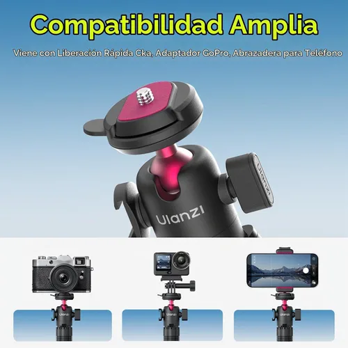Vista 2 de ULANZI MT-91 - Trípode flexible de pulpo para teléfono, GoPro y cámara, mini trípode 3 en 1 con control remoto Bluetooth, liberación rápida CKA