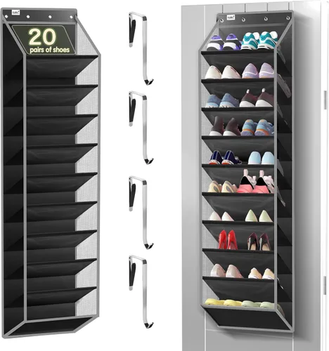 Vista 8 de Kotkn Organizador de 10 niveles sobre la puerta - Estante de almacenamiento colgante resistente con tela Oxford, sostiene más de 20 pares