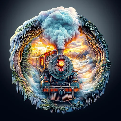 Vista 2 de Rompecabezas de madera para adultos – Tren de vapor visual 3D cuando esté terminado – Regalo único para los amantes de los rompecabezas
