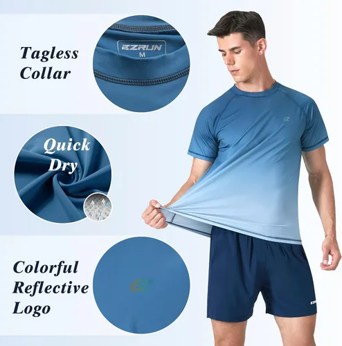 Vista 4 de Camisetas de natación para hombre, manga corta, protección solar UPF 50+, protección solar UV, secado rápido, natación, pesca, agua, playa, camisetas