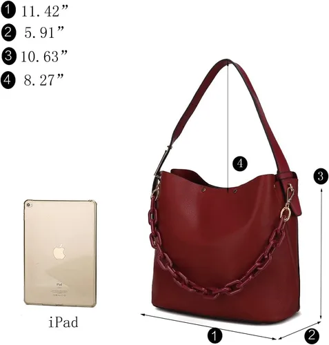 Vista 5 de MKF Collection Bolso Hobo, Bolso de mano con asa superior, Bolso de hombro de cuero PU