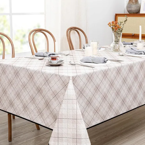 Vista 29 de MYSKY HOME - Mantel para mesa rectangular, impermeable, manteles de algodón suave para interior/exterior, mantel sin arrugas para mesa rectangular